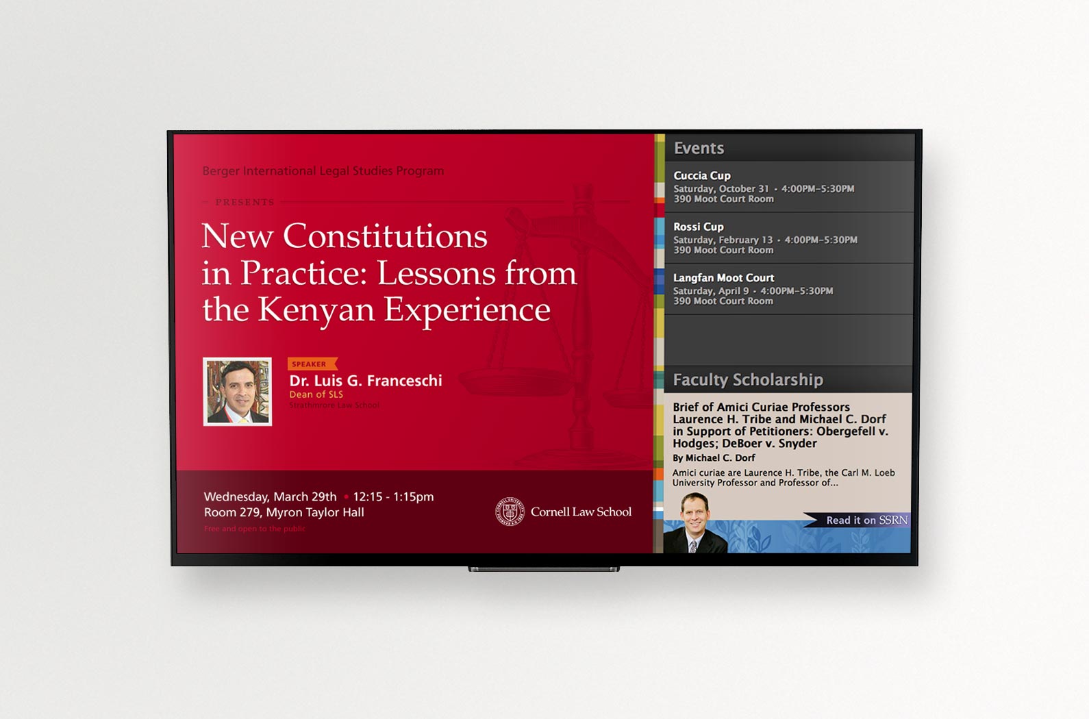 Cornell Law School Digital Event Display Red