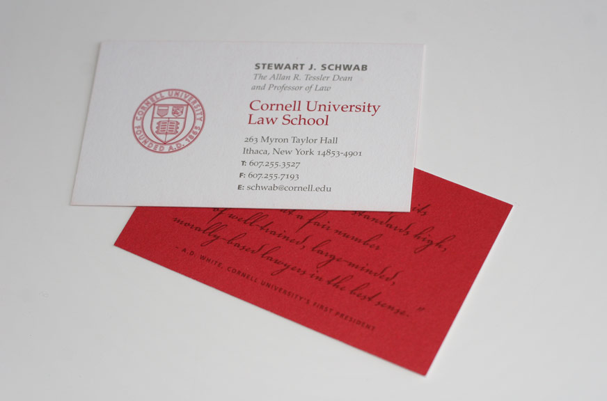 Cornell Law School Business Card with full bleed red back